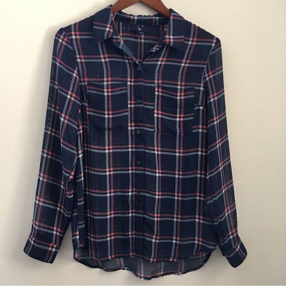 GAP Sheer Plaid Button Down Blouse | Size Small - Picture 1 of 7